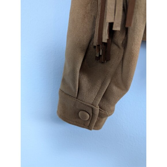 Nasty Gal Women's Camel Tan Fringe Faux Suede Jacket Western Cowgirl Size Small - Picture 16 of 16